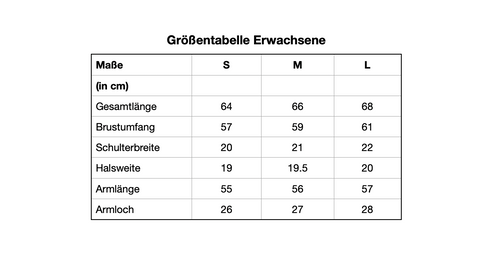 Measurement Chart Adults